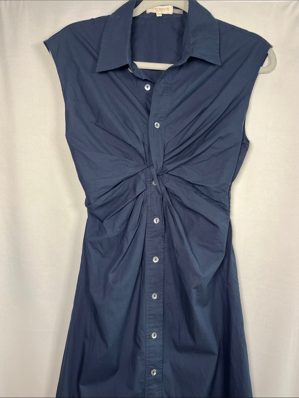 Ramy Brook milhal navy cotton poplin twist front shirt midi dress sz small - Picture 5 of 8
